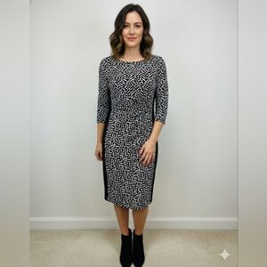 Lauren Ralph Lauren Black and White Patterned Long Sleeve Dress
